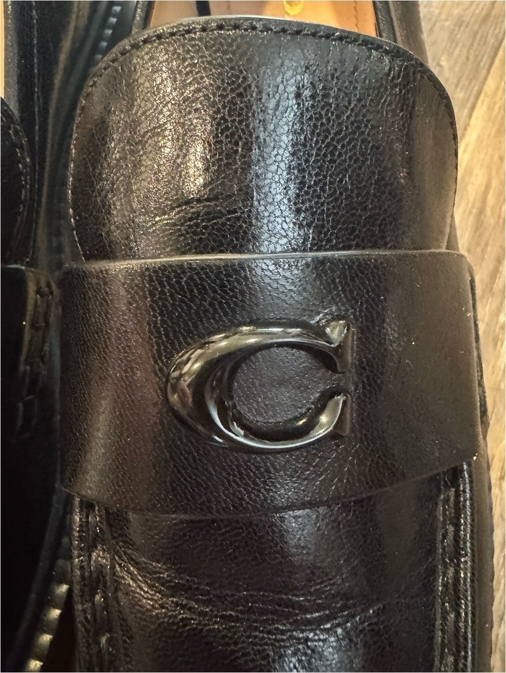 Coach Black Leah Leather Chunky Logo Platform Loafers Sz 9 - Picture 7 of 8